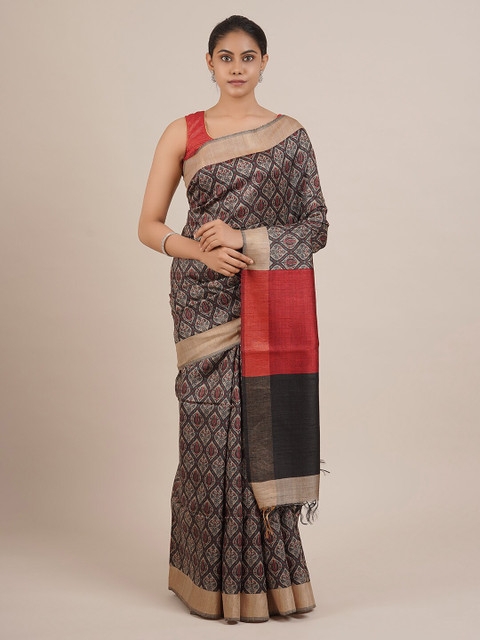 

Pothys Beige & Black Pure Silk Printed Saree