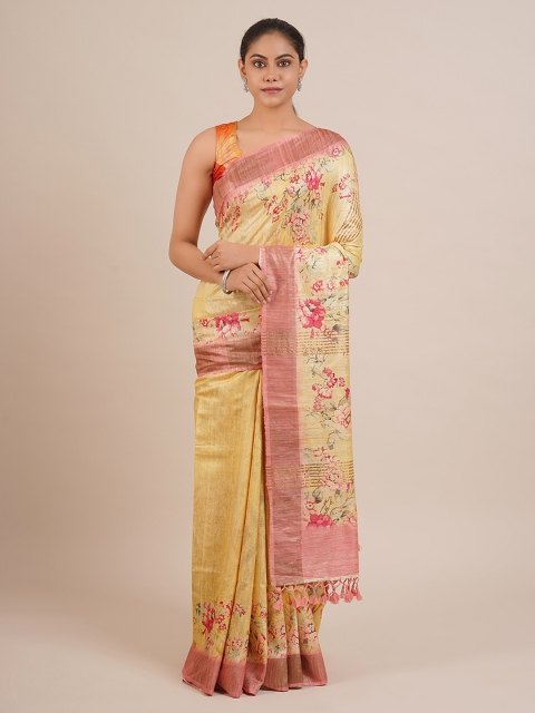 

Pothys Yellow & Pink Jute Silk Woven Design Saree