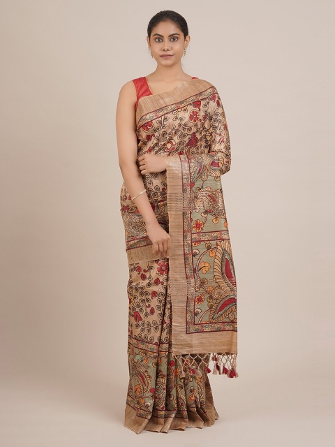 

Pothys Cream-Coloured & Maroon Jute Silk Printed Saree