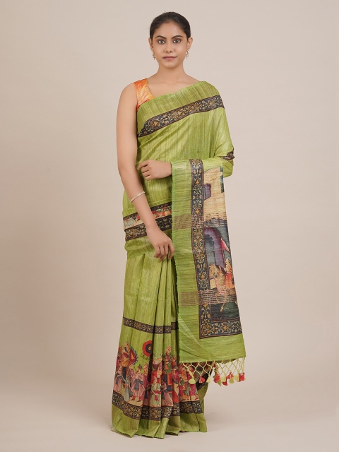 

Pothys Green Printed Jute Silk Saree