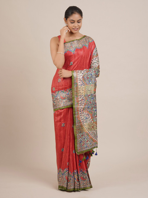 

Pothys Maroon & Beige Jute Silk Printed Saree