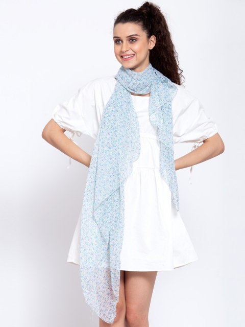 

J Style Women White & Blue Printed Stole