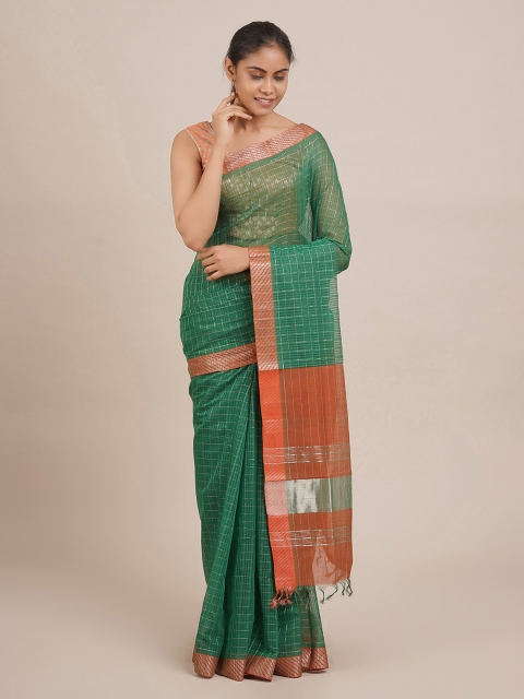 

Pothys Green Pure Cotton Checked Mangalagiri Saree