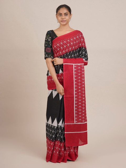 

Pothys Black & Red Pure Cotton Printed Saree