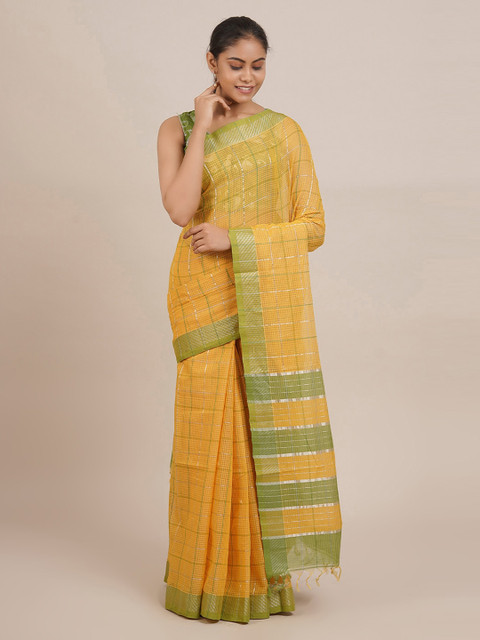 

Pothys Yellow & Green Pure Cotton Checked Mangalagiri Saree