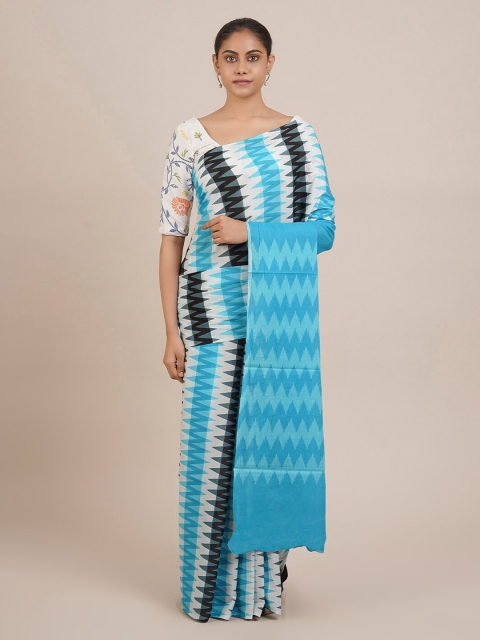 

Pothys Blue & White Pure Cotton Striped Saree