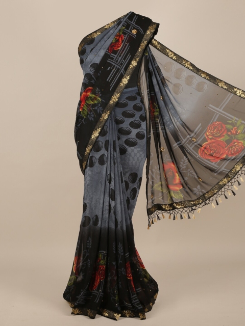 

Pothys Grey & Black Poly Chiffon Printed Saree