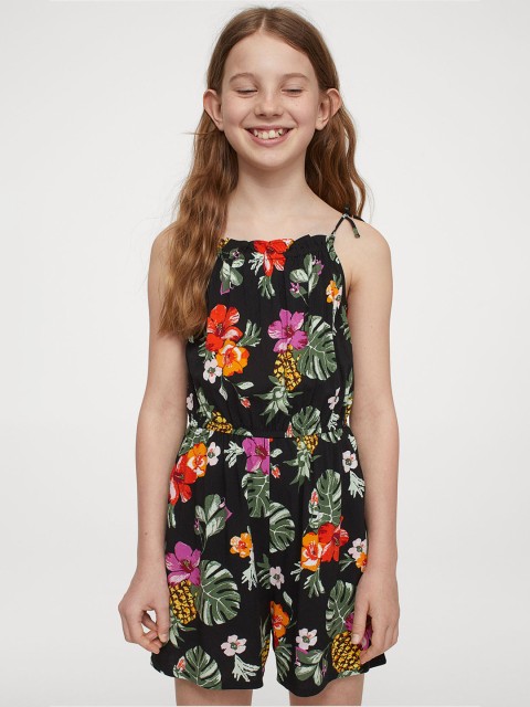 

H&M Girls Black & Pink Printed Playsuit