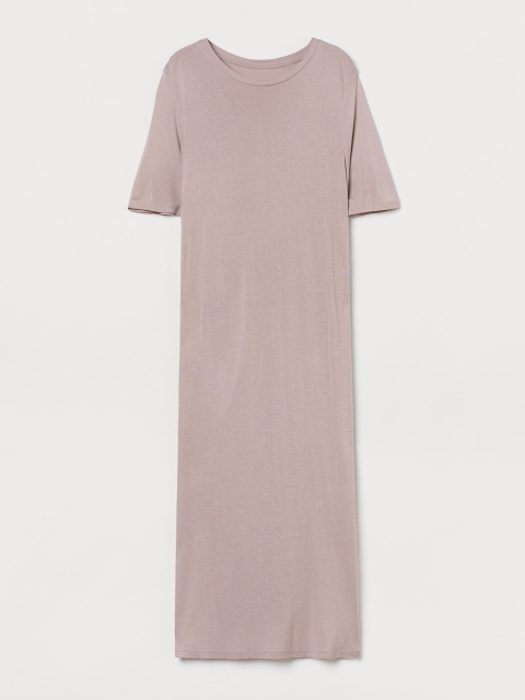 

H&M Women Pink Solid Calf-Length Jersey Nightdress