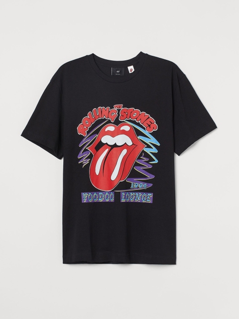 

H&M Men Black & Red Rolling Stone Regular Fit T-shirt