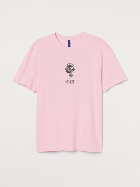 

HM Men Pink Blue Floral Printed Cotton Pure Cotton T-shirt