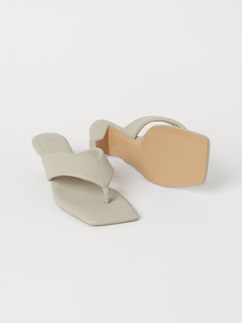 

H&M Women Beige Solid Toe-Post Kitten Heels