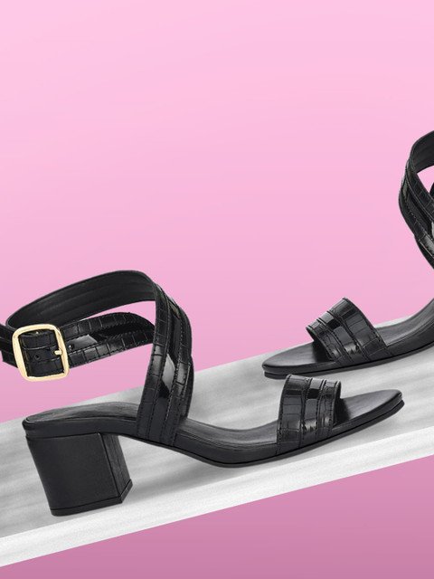 

Delize Women Black Textured Block Heels