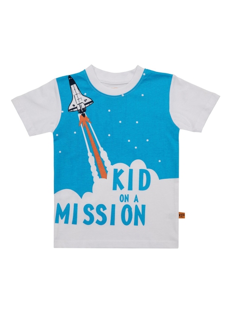 

Kid Studio Boys Off-White & Blue Printed Round Neck T-shirt