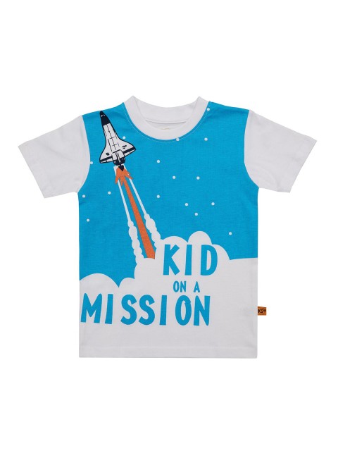

Kid Studio Boys Off-White & Blue Printed Round Neck T-shirt