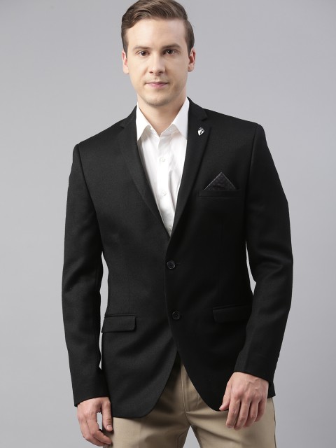 

Theme Men Black Slim Fit Solid Pure Wool Single-Breasted Formal Blazer