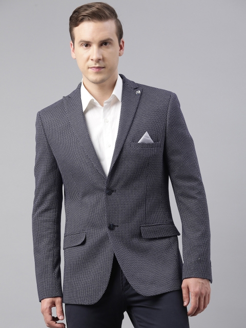 

Theme Men Blue Slim Fit Self Design Single-Breasted Formal Blazer
