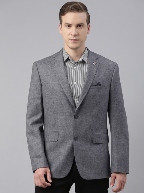

Theme Men Charcoal Grey Slim Fit Solid Pure Wool Single-Breasted Smart Casual Blazer