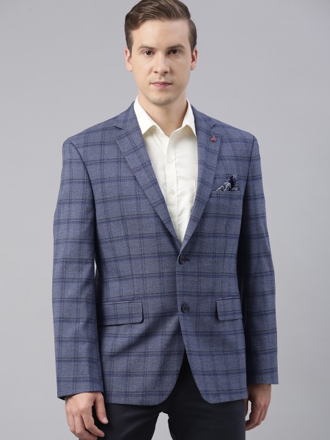 

Theme Men Blue Checked Slim Fit Single Breasted Casual Blazer