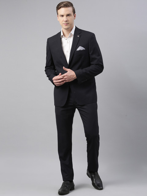 

Theme Men Navy Blue Solid Slim-Fit Single-Breasted Pure Wool Formal Suit