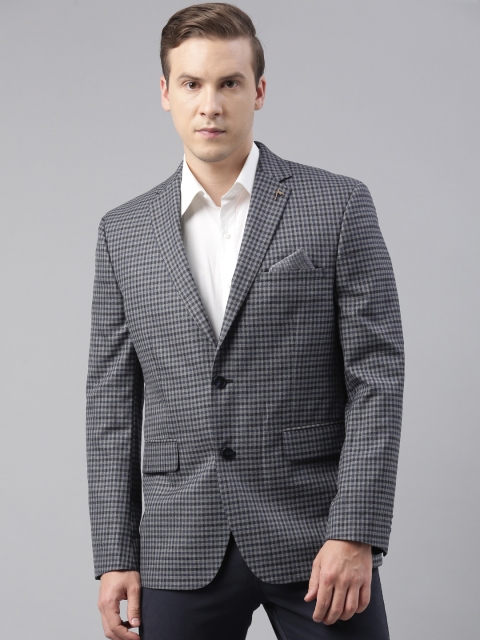 

Theme Men Grey Checked Slim Fit Checked Single-Breasted Smart Casual Blazer