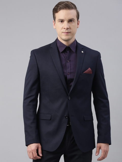 

Theme Men Navy Blue Self-Designed Formal Blazers