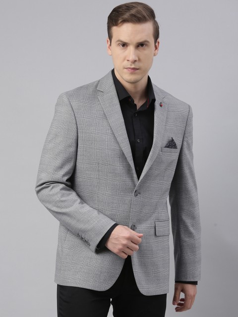 

Theme Men Grey Checked Single-Breasted Casual Blazer
