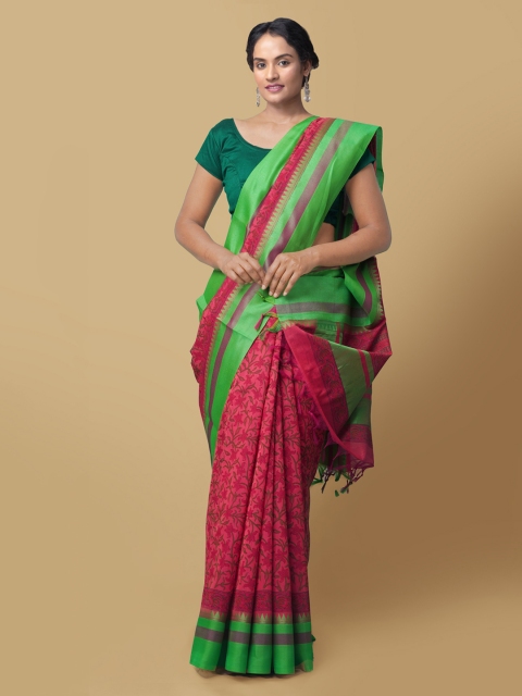 

Unnati Silks Red Silk Cotton Printed Chanderi Saree