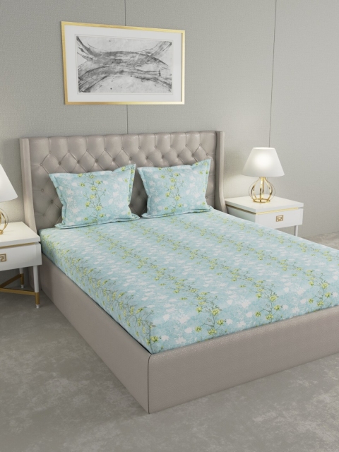 

Raymond Home Blue & White Floral 104 TC Cotton 1 Queen Bedsheet with 2 Pillow Covers