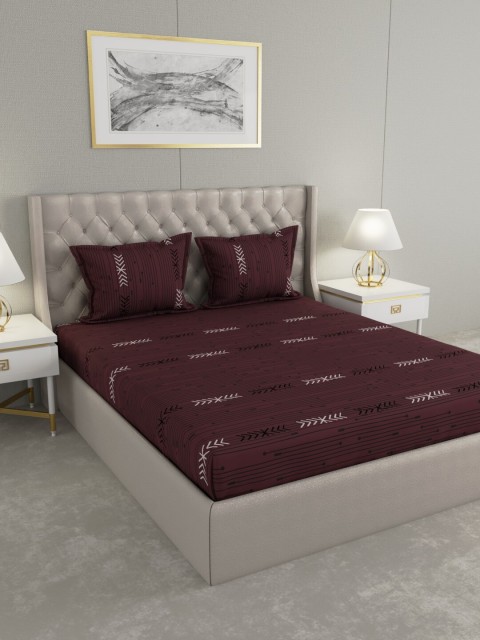

Raymond Home Maroon Geometric 104 TC Cotton 1 Queen Bedsheet with 2 Pillow Covers