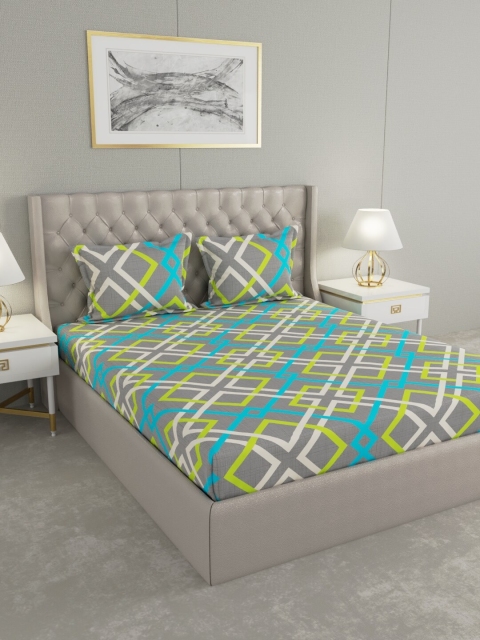 

Raymond Home Multicoloured Geometric 104 TC Cotton 1 Queen Bedsheet with 2 Pillow Covers, Multi