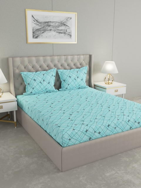 

Raymond Home Blue & Grey Abstract 104 TC Cotton 1 Queen Bedsheet with 2 Pillow Covers