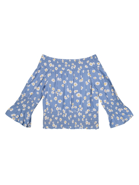 

Budding Bees Blue Floral Printed Smocking Crepe A-Line Top