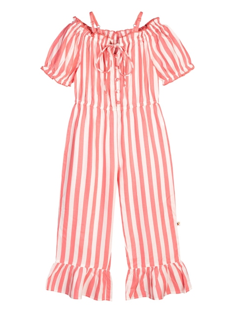 

Budding Bees Girls Pink & White Striped Basic Jumpsuit