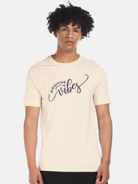 

Colt Men Cream-Coloured Printed Round Neck T-shirt