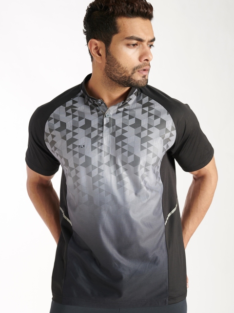 

FLX By Decathlon Men Black Printed Mandarin Collar T-shirt