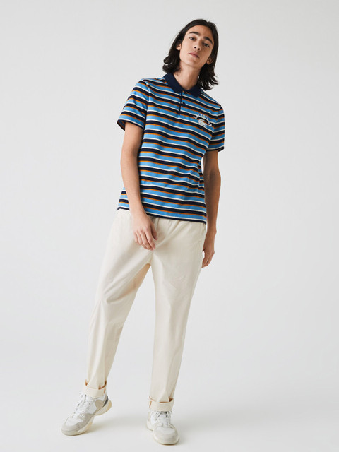 

Lacoste Men Blue & White Pure Cotton Striped Polo Collar T-shirt