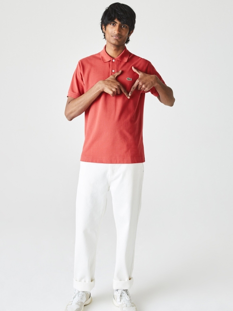 

Lacoste Men Rust Red Pure Cotton Solid Polo Collar T-shirt