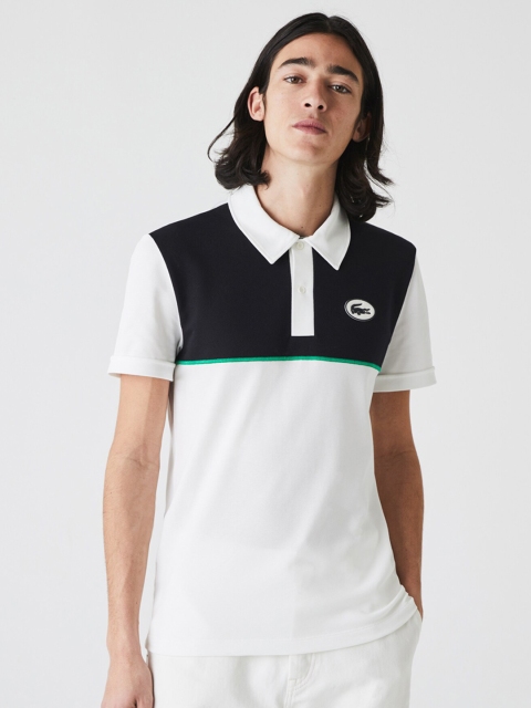 

Lacoste Men Black & White Colourblocked Polo Collar T-shirt