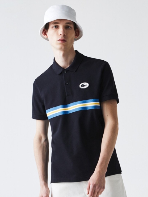 

Lacoste Men Navy Blue Pure Cotton Striped T-shirt