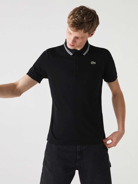 

Lacoste Men Black Pure Cotton Solid Polo Collar T-shirt