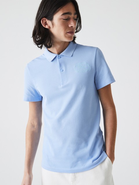 

Lacoste Men Blue Pure Cotton Solid Polo Collar T-shirt