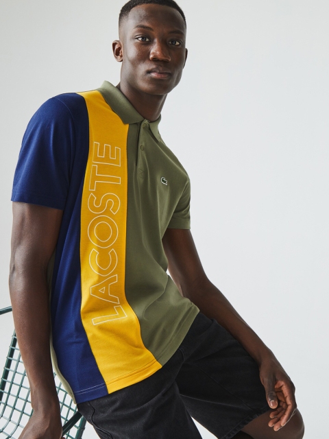 

Lacoste Men Olive Green Colourblocked Polo Collar T-shirt