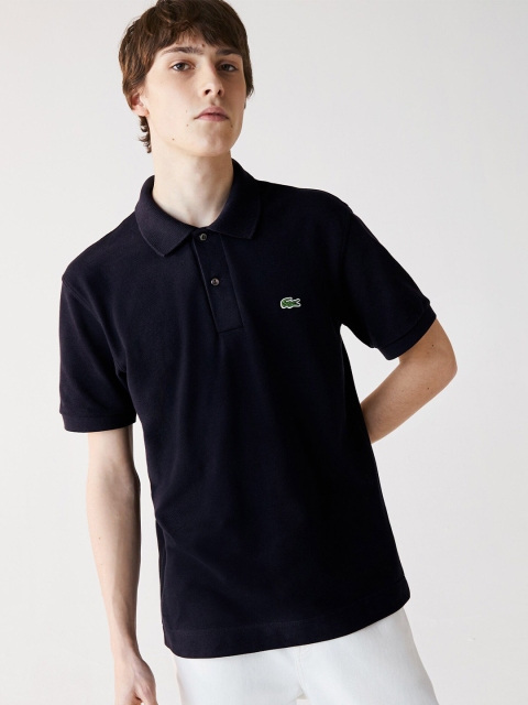 

Lacoste Men Navy Blue Pure Cotton Solid Polo Collar T-shirt