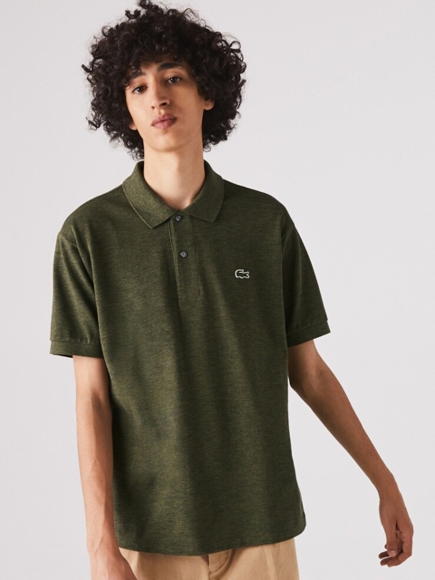 

Lacoste Men Olive Green Pure Cotton Solid T-shirt