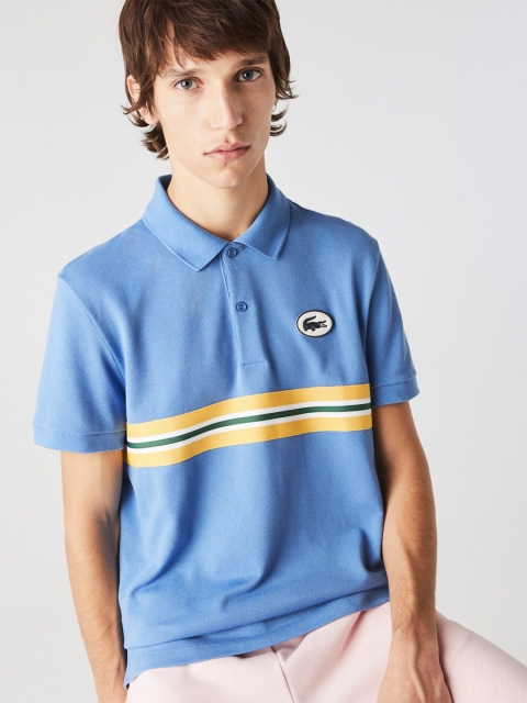 

Lacoste Men Blue & Yellow Pure Cotton Striped Detail Polo Collar T-shirt