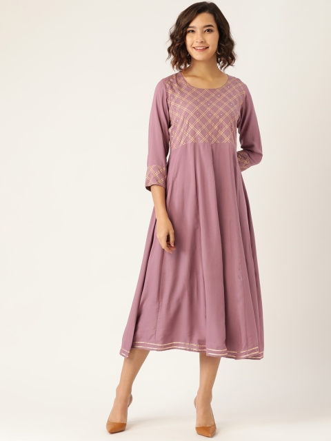 

Shae by SASSAFRAS Mauve Printed Detail Sequin Handwork A-Line Midi Dress