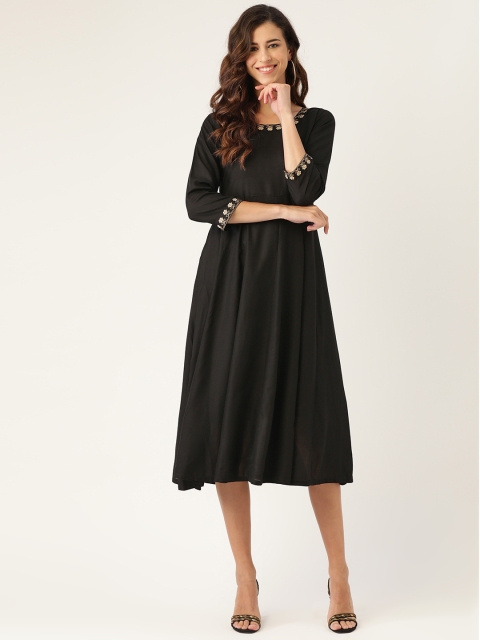

Shae by SASSAFRAS Black Ethnic A-Line Midi Dress