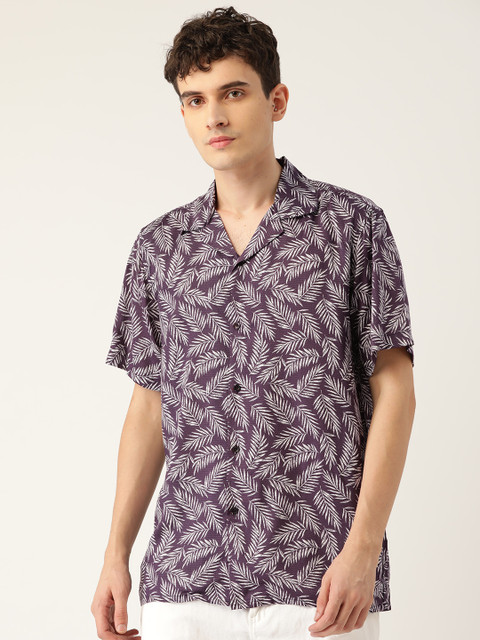 

Hancock Men Purple & Off-White Relaxed Tropical Print Casual Shirt