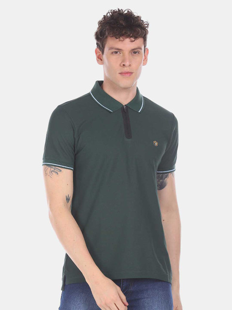 

RUF & TUF Men Green Solid Polo Collar T-shirt